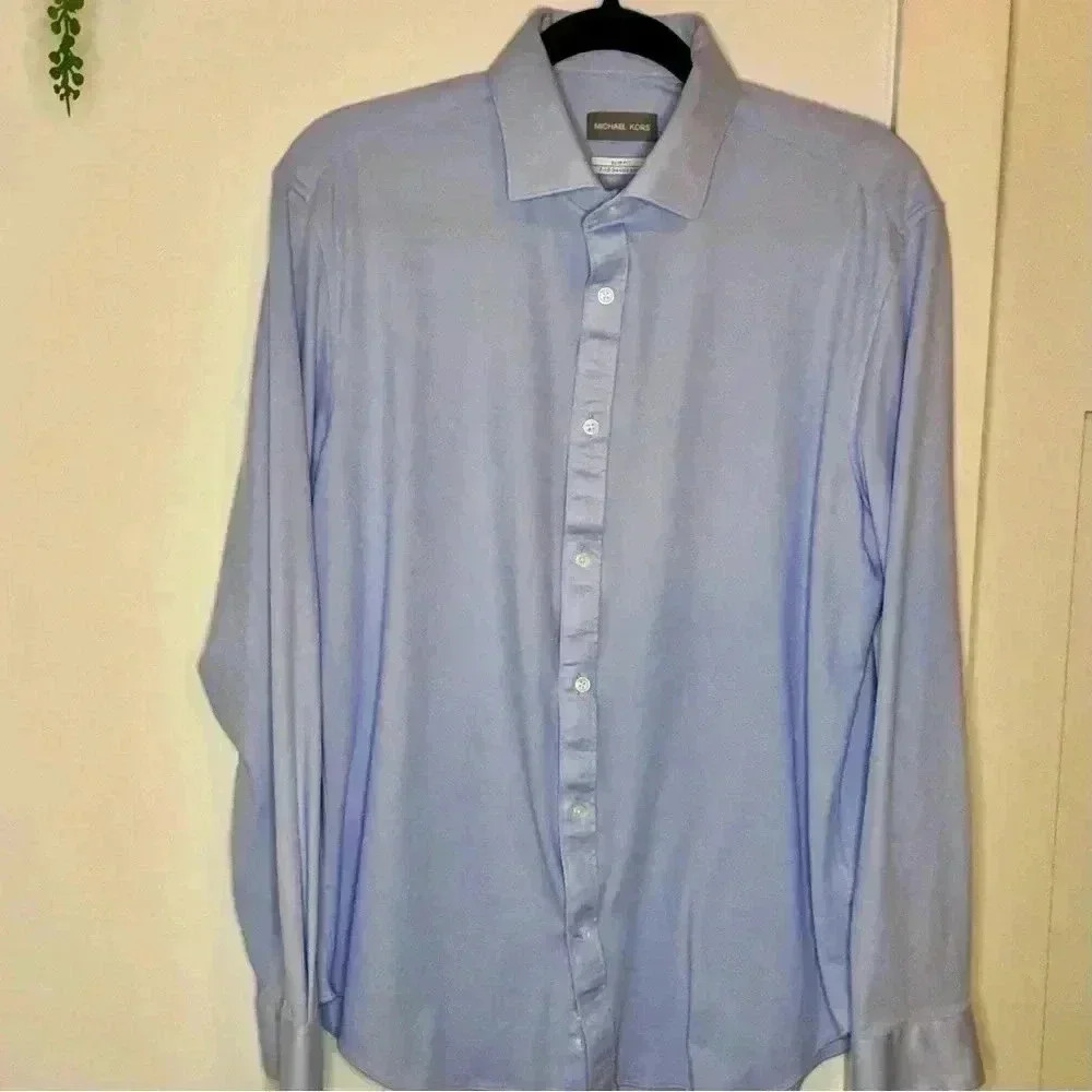 Michael Kors Mens Slim Fit Fine Gauge Knit Long Sleeve Button down 16 32/33 L